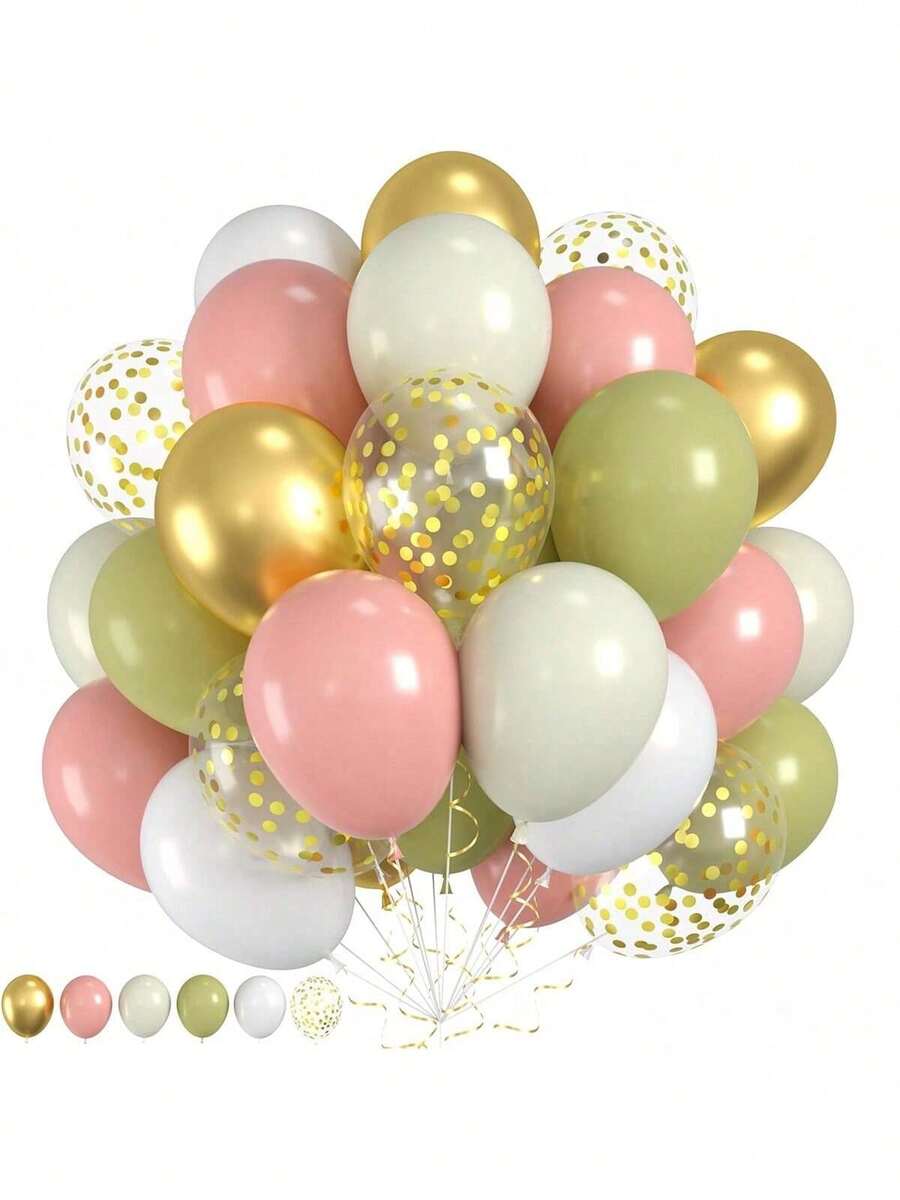 60 بالونة باللون الأخضر النعناعي والوردي، بالونات بيضاء كريمية للشاطئ، بالونات مزينة بالبريق الذهبي، مناسبة لحفلات عيد ميلاد البنات الأميرات، عرض واجهة المتجر، حفلات عيد ميلاد السيدات، حفلات استقبال المواليد، حفلات موضوع حديقة الربيع، ديكور حفلات الزفاف
