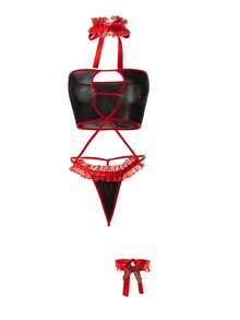 1pc Women's Sexy Lingerie, Lace Trim, Hollow Sheer Sleeveless Crop Top Bodysuit With Neck & Leg Rings, Sexy Bikini Cover Up, Clubwear, Valentine's Day, Sexy Intimate Apparel