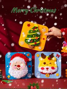 1 Set Kids Handmade Sewing Fun Kit, Christmas Handcraft Toy, Christmas Small Gift, Santa Claus, Snowman, Christmas Tree, Reindeer, Gingerbread Man, Creative Cartoon, Knitted Embroidery Painting, Craft Kit, Educational DIY Materials