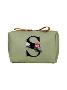 Geantă cosmetică elegantă cu monogramă, geantă de toaletă portabilă pentru femei, geantă de ruj, portofel pentru monede, geantă de depozitare pliabilă ușoară, geantă cosmetică, geantă de călătorie, geantă de depozitare portabilă, capacitate mare, cu mâner, multifuncțională, poliester durabil cu închidere cu fermoar, lavabilă la mașină, potrivită pentru naveta zilnică, călătorii de afaceri, vacanțe, poate fi oferită prietenilor, membrilor familiei ca un cadou grijuliu, cadouri de Crăciun, Halloween.