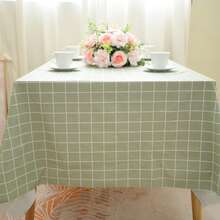 eluckya Rectangular Checkered Tablecloth, Stain-Resistant And Wrinkle-Resistant Washable Polyester PVC Tablecloth, Suitable For Table Decoration, Kitchen Decoration, Wedding Party, Autumn Picnic, Halloween Decoration, Christmas Decoration, Restaurant Tablecloth - 淡雅小格(淺綠) - 查看 2