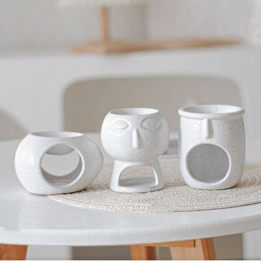 1PC Nordic-Style Simple Ceramic Candlestick Desktop Decorative Items, Creative Face Aroma Diffuser Decoration, DIY Handicrafts, Gift Decoration, Home Decorative Items
