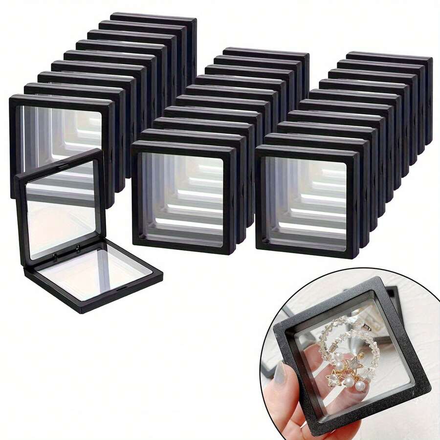15 pezzi Eleganti scatole di esposizione nere 3D con membrana elastica - Scatole di immagazzinaggio gioielli in plastica a prova di polvere, adatte per collane, bracciali, anelli, monete, orecchini, spille - Ottimo per uso al dettaglio e personale, stile moderno, montaggio da tavolo, chiusura a scatto, superficie lucida, espositore per gioielli personali | Scatola per esposizione di moda | Scatola di con chiusura, Espositore per gioielli, Scatola per gioielli