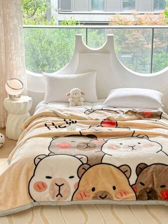 1pc Christmas Floral Pattern Blanket, Soft Double-Layer Raschel Throw Blanket, Long Plush Warm & Cozy For Bedroom, Living Room, Travel