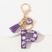 1pc Women's Fashion Purple Shiny Heart-Shaped Rhinestone 26 English Letter Keychain, Resin Drip Glue Rhinestone Initial Key Chain, Suitable As Gift For Friends, Students, Women, Cute Bag Charm, Car Key Accessory, Valentine's Day, Mother's Day Gift Christmas Bag Charms Car Accessories Teacher Sister Gift Ideas