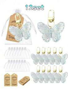1pc/6pcs/12pcs/20pcs Creative Butterfly Keychain Set, Colorful Butterfly Keychain Set, Comes With Transparent Hard Cloth Bag, Thank You Label, DIY Keychain, Creative Keychain, Backpack Pendant, Bag Accessories, Car Keyring