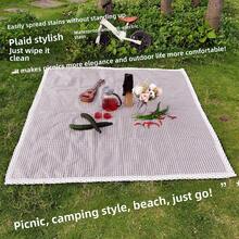 1 szt. mata piknikowa w kratę z koronkową lamówką, powlekana poliuretanem, odporna na olej i wodę, koc plażowy, prosty i elegancki