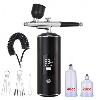 1 件便携式无绳喷枪套件，带数字显示、3 速调节、可充电 900mAh 锂电池、USB 充电、无香味多用途手持喷枪，适用于化妆、美甲、蛋糕 DIY、绘画和女性节日礼物