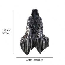 1件哥特式恐怖艺术设计黑色长袍坐姿死神雕像，树脂材质，恐怖死神装饰，适合家居派对 - 黑色 - 查看 11