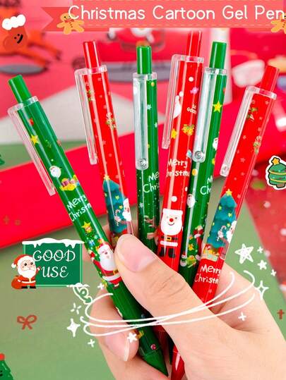 10 peças - Canetas de gel de Natal, canetas de tinta gel preta retráteis, canetas neutras com tema de festa de Natal sortidas, canetas neutras com design de desenho animado, canetas de meia de Natal fofas com Papai Noel, alce, boneco de neve, árvore de Natal, perfeitas para lembrancinhas de festa, recompensas para sala de aula, material de escritório, presente engraçado para amigos, material de escritório, papelaria, decorações de Natal, arranjos de cenas de casamento, decoração de Natal para casa, presentes de Natal