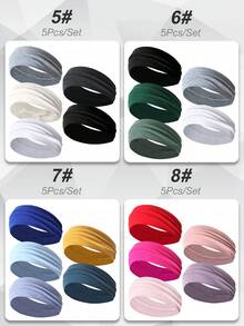 5 Stücke Unisex einfarbige & gestreifte vielseitige Sporthaarbänder, modische tägliche Radfahren Trainings Schweißbänder