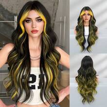 7JHH WIGS Gorgeous 30-Inch Extra Long Wavy Hot Yellow Wig For Women, Fluffy Wave Curly Wigs With Curtain Bangs, Synthetic Fiber Hair Full Machine Hair Wigs For Daily & Music Festival Party Wear, Halloween Cosplay Costume Use All-Match Fashion Accessories - 黃色 - 查看 11