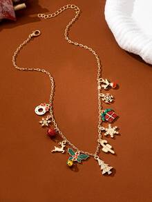 1 件珐琅圣诞饰品项链 - 圣诞树拐杖糖雪花冬青浆果吊坠饰品项链 - 节日礼物珠宝，适合女士女孩母亲妈妈妻子