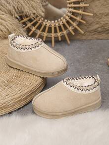 Children's Simple Color-Blocking Thermal Lined Warm Outdoor Snow Boots, Comfortable And Warm - Beige - View 5