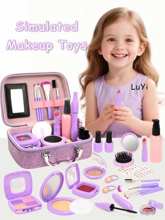 紫色/粉色逼真化妆玩具套装（不可着色），儿童过家家化妆玩具，角色扮演玩具，女孩生日/万圣节/圣诞节礼物