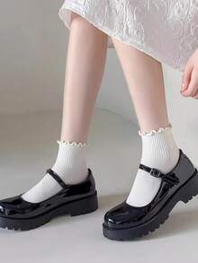 Ruffles Ankle Socks Women Lolita Cute Kawaii Korean Stocking Girl Spring Black White Middle Tube Japanese Sox - Black and White - View 4