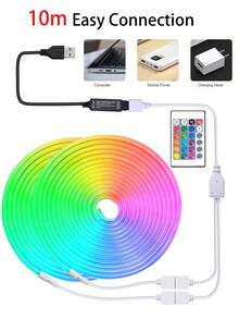 Luces de neón LED RGB con control remoto, tira de luz multicolor cambiante para decoración de dormitorio, iluminación de señal de neón flexible alimentada por USB - Multicolor - Ver 9