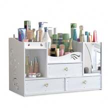 Multi-Layer Desktop Organizer Box, Stackable Drawer Storage System For Cosmetics & Personal Care Items - White - View 11