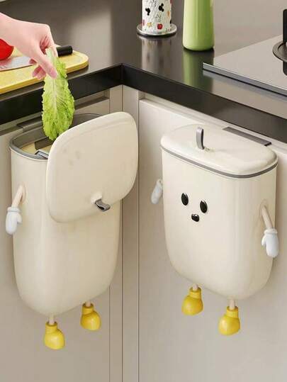 1pc Must-Have Cute Kitchen Trash Can - Stylish Wall-Mounted Lidded Kitchen Trash Can For Home Use, No-Bend Design With Adorable Party Theme, Perfect As Kitchen Living Room Bathroom Toilet Waste Bin, Space-Saving Easy Install Garbage Bin For Food Waste Disposal & Paper Recycling, Lovely Decorative Househod Trash Can Bin Bin For Bedroom Bedroom Bin Bathroom Bin Kitchen Kitchen Bin Large