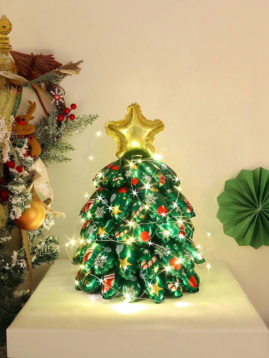 6/10 buc/set mini baloane folie în formă de brad de Crăciun cu decor stea - decor multicolor roșu, verde, auriu cu fulgi de zăpadă și acadele, potrivit pentru petreceri de sărbători, sărbători interioare/exterioare, decor de Crăciun cu baloane, decorațiuni și cadouri de Crăciun, decor de ziua de naștere cu tematică de Crăciun