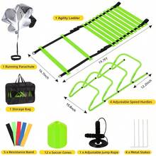Agility Ladder Agility Speed Training Set For Athletes And Adults: 20ft 2 Rung Agility Ladder With 4 Hurdles 5 Resistance Bands 2 Cones Running Parachute Jump Rope Enhances Footwork Coordination And Overall Athletic Performance In Sports Training And Fitn Workouts