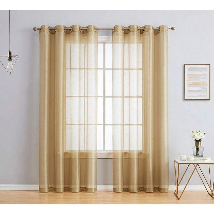 2 Cortinas de Gasa semitransparentes con Ojales para recámara y Sala de Estar (54 Pulgadas de Ancho x 84 Pulgadas de Largo, Gris Plateado) - Negro - Ver 1