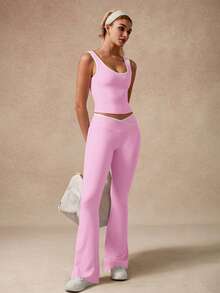 Top de yoga y pantalones largos para mujer - Tejido transpirable y elástico, ajuste cómodo sin restricciones - Ideal para yoga, meditación, entrenamiento en gimnasio y actividades físicas diarias - Rosa - Ver 6