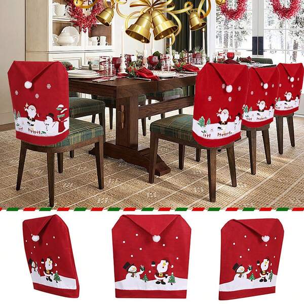 1pc 2025 New Santa Claus Chair Cover, Non-Woven Fabric Printed Christmas Chair Slipcover For Dining Room Home Decor