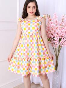 Short Printed Children's Tank Top Dress - Of Chess - View 5