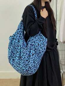 Large-Capacity Leopard Print Shoulder Bag - Stylish Women's Crossbody Bag & Casual Versatile Backpack | Lightweight Foldable Soft Fabric Bag With Zipper Closure | Perfect Valentine's Day/Halloween/Christmas Gift For Friends, Family & Loved Ones | Ideal For Work, School, Travel, Daily Use & Back-To-School