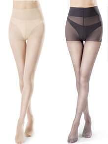 1/2 双 20D 女式透明紧身裤超薄高腰连裤袜大腿袜