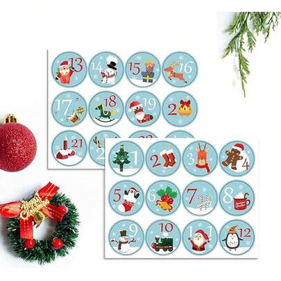 24 piezas Pegatinas de números navideños, Pegatinas redondas azules para calendario de adviento navideño, Pegatinas de cuenta regresiva de 1 a 24 días, Pegatinas para calendario de adviento DIY y sellado de regalos, Suministros de oficina y escolares para fiesta, Pegatinas de sello de cuenta regresiva navideña, Suministros para scrapbooking y escolares