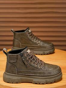 أحذية رياضية كاجوال كلاسيكية بلون أحادي متوسطة الكاحل، مريحة بدون ربط، أصابع مستديرة، مناسبة للأنشطة الخارجية والاستخدام اليومي، مزودة بفتحات معدنية للربط