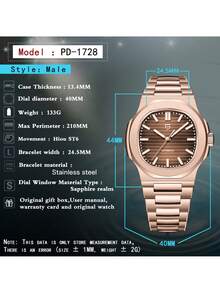 PAGANI DESIGN 2025 New Automatic Mechanical Men Watch Classic Sports Elegant Stainless Steel Waterproof Blue Green White Watch For Men PD-1728 - 玫金棕 - 查看 2