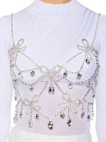 Cuier 1PC Graceful Flexible Butterfly Rhinestone Tassel Dress For Women Sexy Body Chain Jewelry For Party Nightclub Stage Accessories