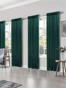 2/4pcs Dark Green Satin Curtains, Curtain Panels, 97*213cm/147*235cm Solid Color Backdrop Curtains, Party Decoration, Ceremony Stage Decoration, Suitable For Living Room, Office Home, Bedroom Decoration, Modern Romantic Decor, Birthday Party Supplies - Dark Green - View 6