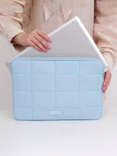 Cute Quilted Laptop Sleeve With Zipper For Laptop, Soft, Shockproof And Lightweight Protective Computer Bag, Korean Simple Solid Color Grid Design, Blue, Pink, White And Navy, Portable Tablet Storage Bag, Suitable For Girls, Women, Students, Office And School Use, Simple Laptop Bag Compatible With Macbook Air Pro, Fashionable Travel Laptop Bag With Lining, Laptop Case Laptop Cover For Travel Waterproof For Men Laptop Bags