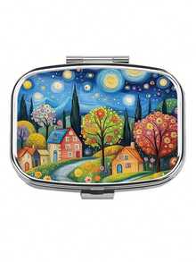 2-Compartment Square & 3-Compartment Round Pill Box, Portable Pocket Or Wallet Sized Decorative Metal Medicine/Vitamin Storage Box, Unique Gift (Starry Night, Puppy) - Multicolor - View 23