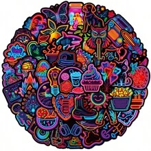 50 piezas Pegatinas neón, pegatinas geniales para portátil, monopatín, diario, cuaderno, computadora, teléfono, taza, guitarra, decoración de equipaje, pegatinas impermeables y coloridas para adolescentes y adultos - Juguetes de Stitch, juguetes de viaje, juguetes de aula Fidget, juguetes de baño mini, papelería navideña, pelota antiestrés, regalos de cumpleaños, regalos de Navidad, regalos de Halloween, regalos de Nochebuena, regalos perfectos, regalos, juguetes, juegos