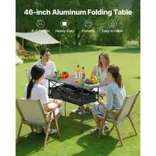 Folding Camping Table, Portable Roll Up Side Tables, Lightweight Aluminum Beach Table With Adjustable Height, Large Storage Bag And Carry Bag, For Outdoor BBQ Tailgating Picnic, Travel, Black - 46-inch Black Rectangle - View 2