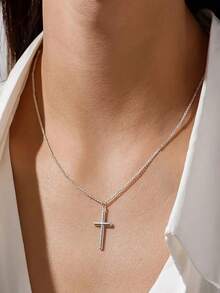 1pc Elegant Cross Pendant Necklace, Suitable For Women's Daily Wear