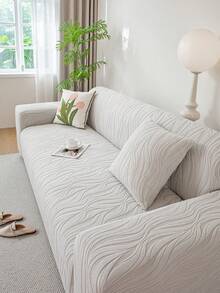 1pc 3D Textured Sofa Cover, Stretch Sofa Slipcover Multi-Functional Full Coverage Sofa Protector, Solid Color Granular Pattern Design, Suitable For Spring, Summer, Autumn And Winter, Protect Sofa And Decorate For Holidays, High Elasticity All-Inclusive Sofa Cover - Light Grey - View 4