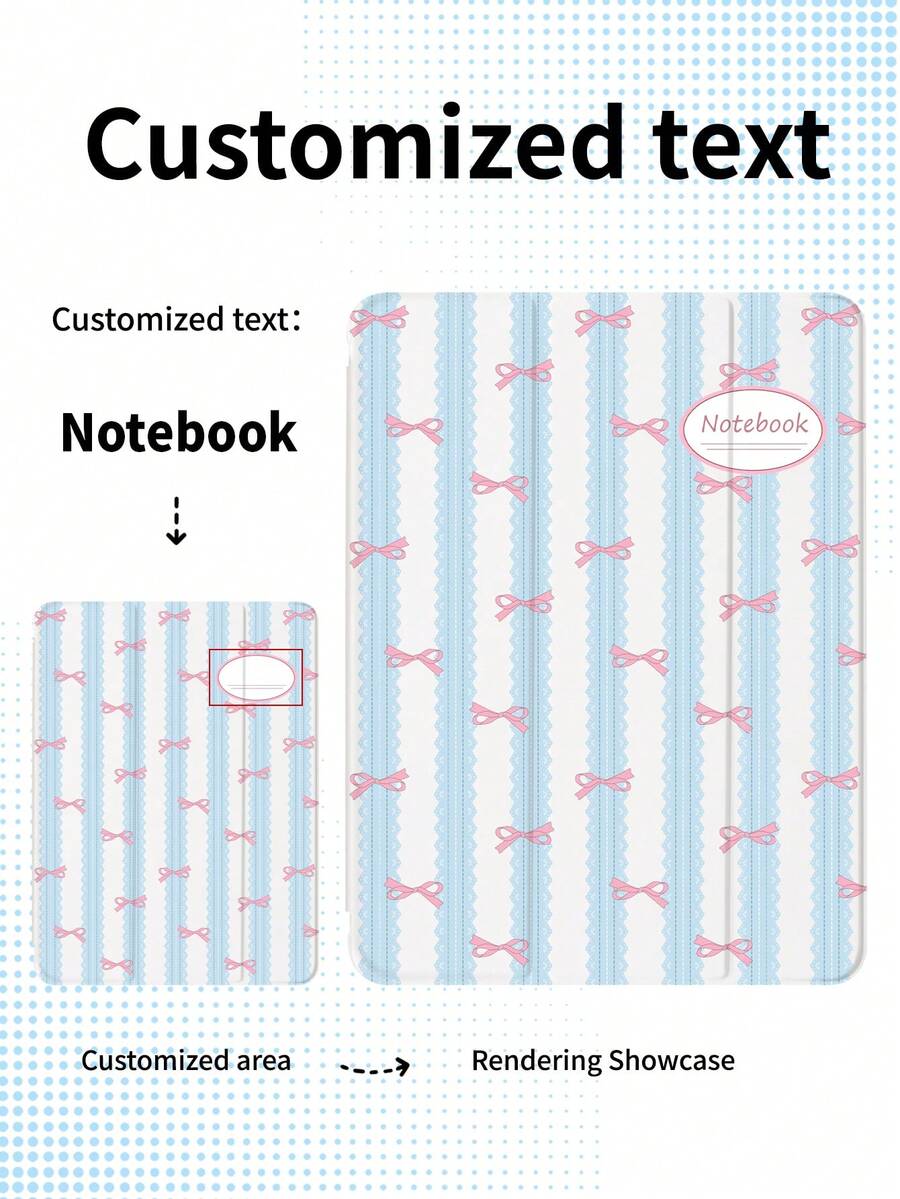 1pc Transparent Pencil Slot Tri-Fold Blue Lace Bow Painting Tablet Case, Customizable Text, Letter, Clear Printed Image, TPU Soft Edge Protection, Built-In Pencil Slot, Tri-Fold Stand, Magnetic Sleep/Wake, Minimalist Creative Unique Artistic IPad Tri-Fold Tablet Case