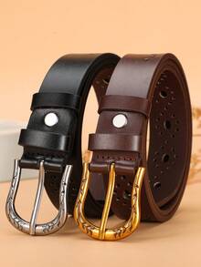 2pcs Casual Fashion Minimalist Vintage Style Hollow-Out PU Leather Belt For Women, Suitable For Daily, Party, And Outfit Matching