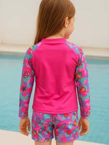 Biquini Infantil Menina Conjunto Com Camiseta Proteção Uv 50+ Com Shorts Box - Rosa Pink - Visão 2