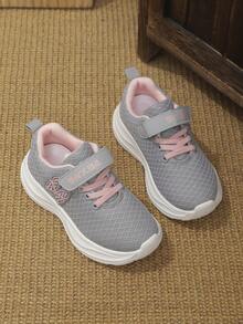 1 双女童可爱蝴蝶休闲厚底运动鞋，儿童轻便运动跑鞋，幼儿柔软透气网眼针织鞋 - 灰色 - 查看 5