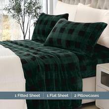 Elegant Comfort Soft 4-Piece Velvet Flannel Sheet Set - Premium Quality - Cozy Warm, Anti-Static, Non-Pilling Fuzzy Deep Pocket Sheet Set -, Gray, Velvet Bedding, Popular Flannel Sheets 2025 - Buffalo Green - Xem 6