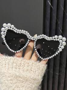 1pc White Bridal Headband Accessory With Faux Pearl Decor, Wedding Reception, Bride Farewell Gift, Bridesmaid Gift, Summer Beach Honeymoon Photo Decoration Glasses