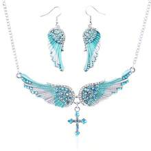 3PC Fashion Blue Angel Wings Cross Pendants Necklace Earrings Set For Women Girl Jewelry Gifts - Màu xanh lam - Xem 7