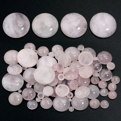 5-10pcs/Pack Natural Rose Quartz Cabochons, Multi-Size Gemstone Cabochons, Vintage Elegant Pink DIY Jewelry Making Supplies, Suitable For Necklace, Ring, Bracelet, Jewelry Decoration